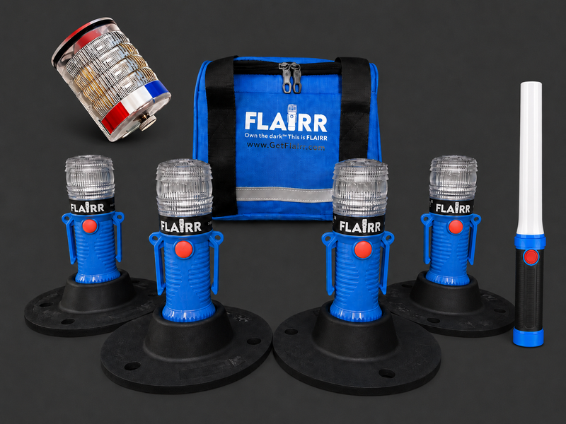 FLAIRR Guardian 4-Flare Kit with Safety Light & Traffic Baton Bundle