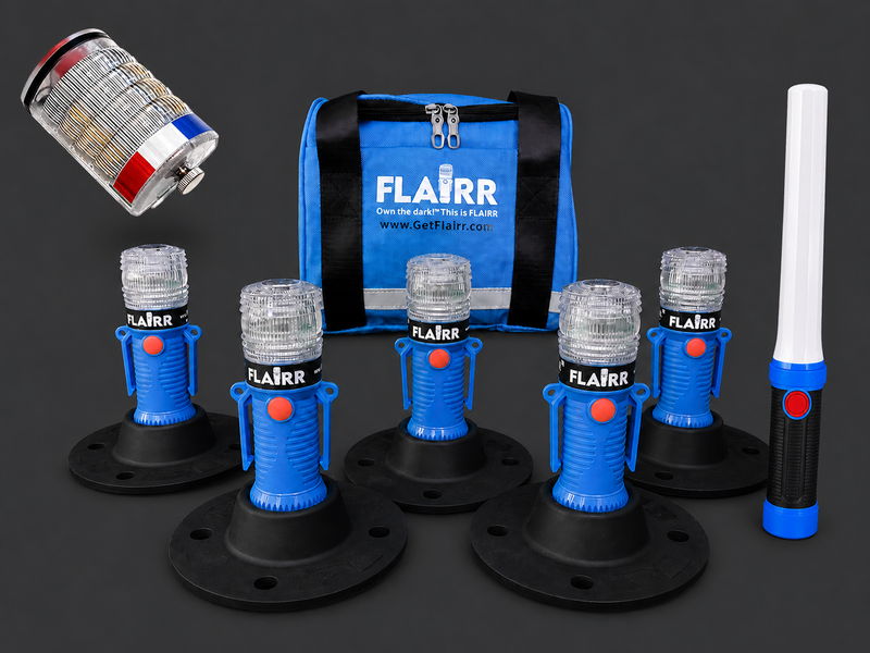 FLAIRR Guardian 5-Flare Kit with Safety Light & Traffic Baton Bundle