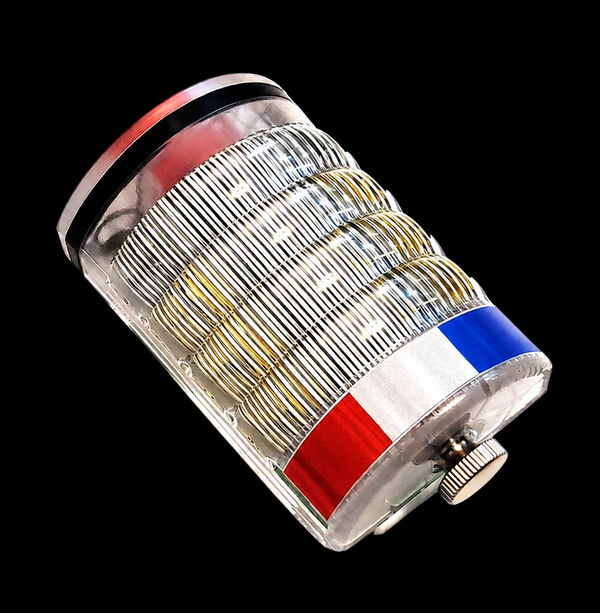 FLAIRR Protector personal safety body light with a clear tactical housing and a heavy-duty mounting clip.