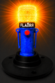 FLAIRR Guardian electronic road flare illuminated in warning red/amber mix which we call FIRE, showcasing 360-degree LED scene visibility.