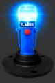 FLAIRR Guardian electronic road flare illuminated in solid blue, mounted on a rubber base plate for emergency vehicles.