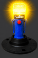 FLAIRR Guardian electronic road flare illuminated in warning yellow/amber, showcasing 360-degree LED scene visibility.