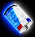FLAIRR Protector wearable personal safety body light brightly flashing in its high-visibility blue and white emergency beacon mode.