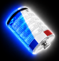 FLAIRR Protector wearable personal safety body light illuminated in a split white and blue emergency flashing mode.