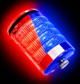 FLAIRR Protector wearable personal safety body light illuminated in a split red and blue emergency flashing mode.